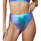 Gatielzana Metallic Thong Rave Bottoms High Cut High Waisted Cheeky Festival Rave Shorts