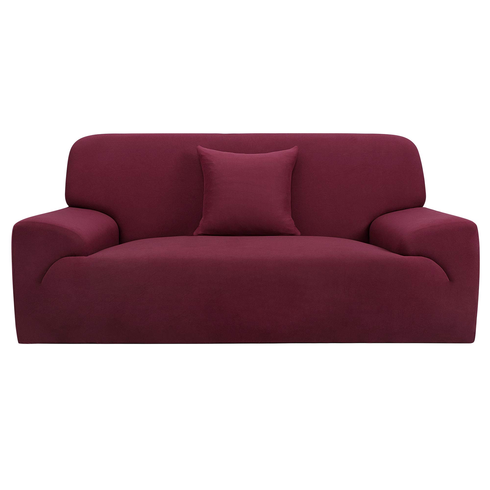 sourcing map Stretch Sofa Covers 4 Seater,Solid Elastic Sofa Slipcovers Washable Soft for Dogs - Spandex Universal Couch Covers for Furniture with One Pillow Cover Burgundy