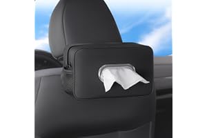 Multi-Functional Car Tissue Holder with ‌2 Storage Nets, Upgraded PU Leather Tissue Box Cover, Large Rectangle Napkin Organiz