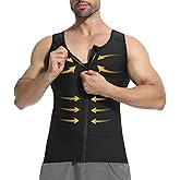 PODFAN Mens Compression Shirt Zipper, Gynecomastia Tummy Control Vest, Back Support Shapewear Slimming Undershirt