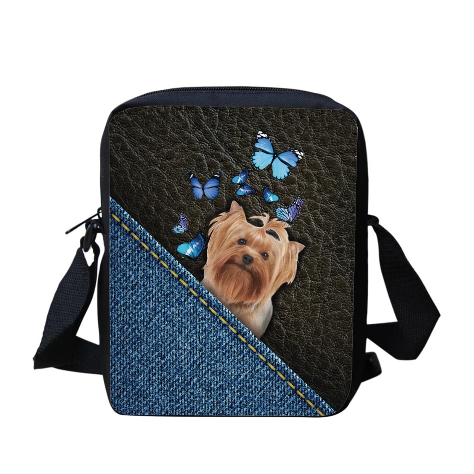 Dolyues Yorkshire Terrier Dog and Butterfly Pattern Messenger Bags for Teen Girls, Small Crossbody Bags Large Pockets for Coin Wallet Mobile Phone