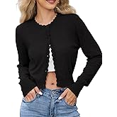 Lyrur Women's Scalloped Crewneck Cropped Cardigan Sweaters Long Sleeve Button Down Knit Bolero Shrug