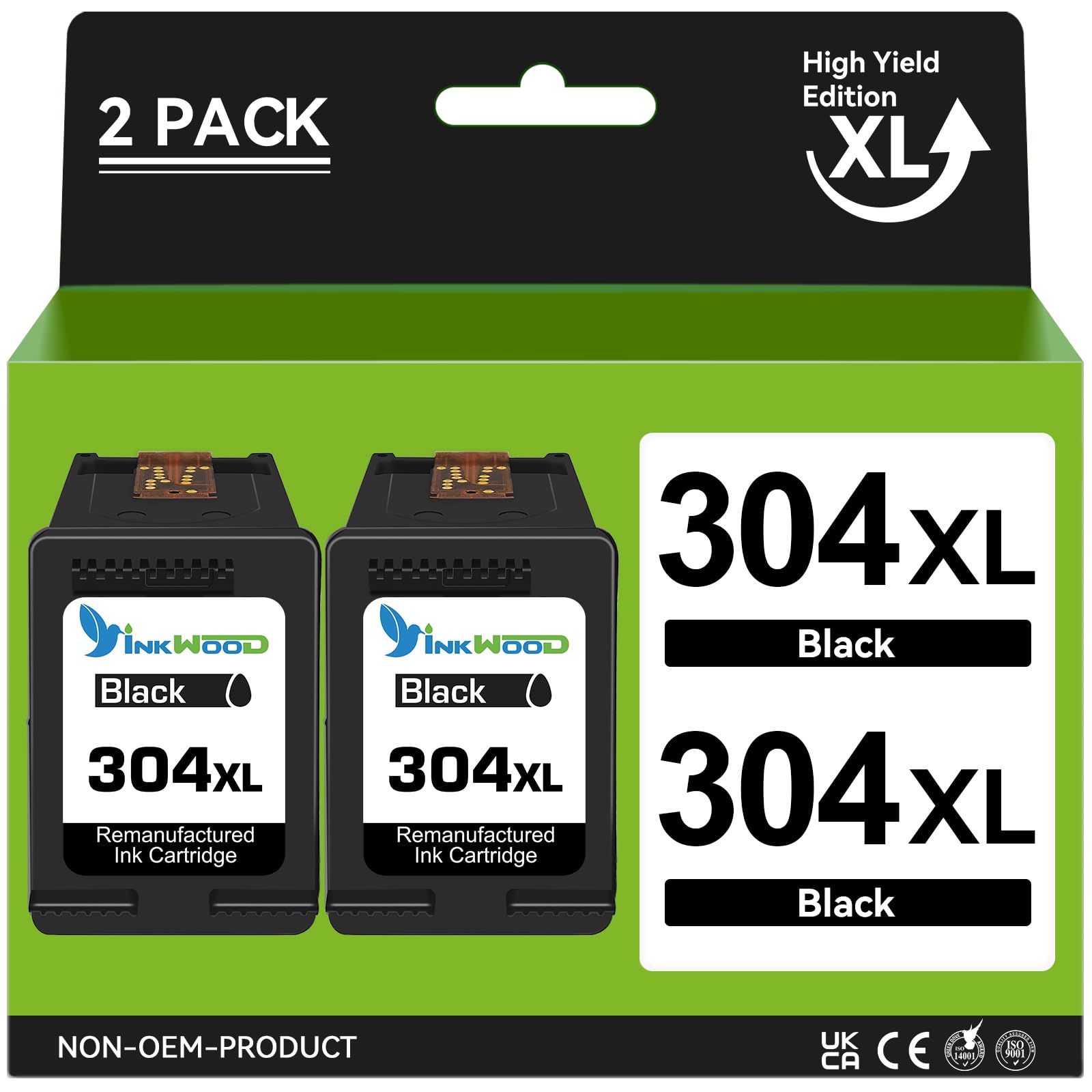 Inkwood 304XL Black Ink Cartridges,Replacement for HP 304 XL Printer Ink, for HP Envy 5032 5020 5000 5055 5010 5030 DeskJet 2600 2632 3700 2630 3760 2620 3762 2622 3750 3720 Printer