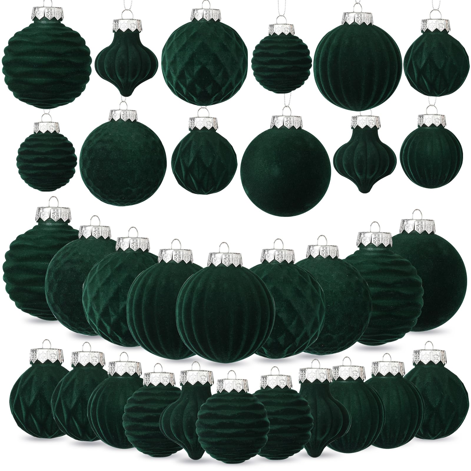 Photo 1 of 25-Pack Velvet Christmas Ball Ornaments, Shatterproof Premium Fabric Xmas Tree Decorations for Home, Party, Holiday Festive Decor (Emerald Green)