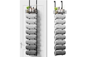 SWTYMIKI Hanging Towel Racks for Bathroom - 9 Tier Over The Door & Wall Mounted Bath Rolled Towel Storage Organizer Holder for Small Bathroom, RV, Camper, Black (Patented)