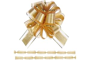 BeiLeiNiceHK 6 Inch 12 Pack Large Pull Bow Gift Wrapping bows, Ribbon Pull Bows for Wedding Gift Baskets, Party Gift Wrap Bows, Presents Decorating Bows to Wrap Box or Decoration (Gold)