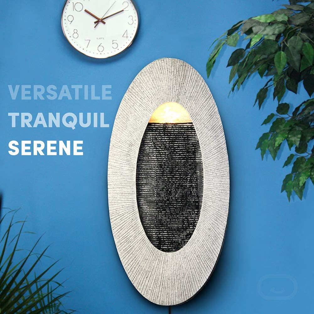 Make Lemonade Indoor/Outdoor Waterfall Hanging Fountain, Handcrafted Natural Faux Stone Exterior with LED Lights, Patio and Home Wall Décor, Oval, Tan: Home & Kitchen
