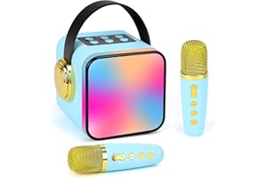 VIXKPIRR Mini Karaoke Machine for Kids, Portable Bluetooth Karaoke Speaker with 2 Wireless Microphone, Karaoke Machine for Kids Girls Adults Boys Gifts, Ideal for Party, Birthday, Family Meeting（Blue）