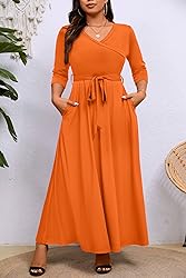 Runwind Plus Size Maxi Dress Sexy 3/4 Sleeve V Neck