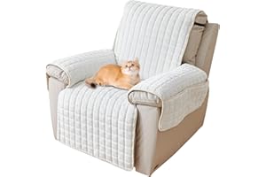 Lovehavren Plush Recliner Slipcover 23 Inches - Washable & Quilted Faux Wool Cover for Lazy Boy Chairs & Furniture. with Side