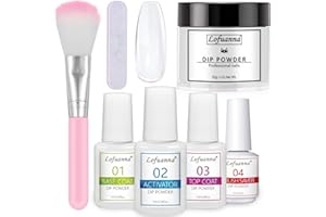 Lofuanna Dip Powder Nail Kit Starter - Clear Dipping Powder with Base & Top Coat & Activator & Brush Saver, No UV/LED Needed, DIY French Nail Art Manicure, Easy to Apply for Home or Salon Use
