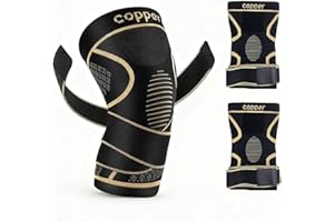 2 Pack Copper Knee Braces with Strap for Women and Men, Knee Support Compression Sleeves for Sports, Workouts, Running, Weigh