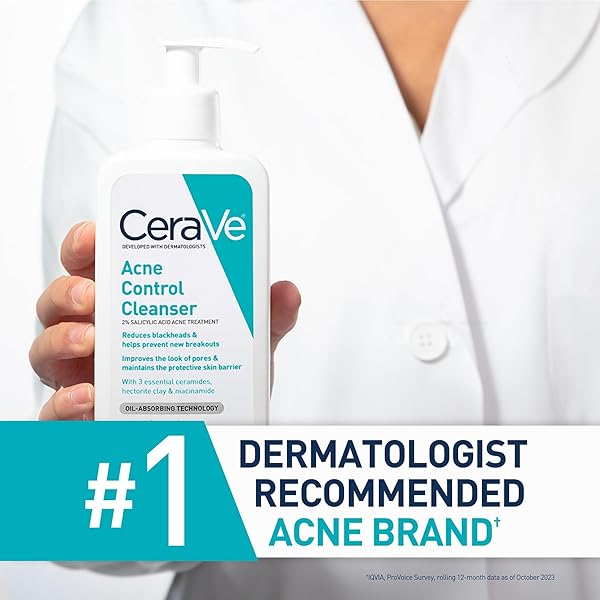 CERAVE ACNE TREATMENT FACE WASH, SALICYLIC ACID CLEANSER WITH PURIFYING CLAY, NIACINAMIDE, AND CERAMIDES, PORE CONTROL AND BLACKHEAD REMOVER, 8 OUNCE