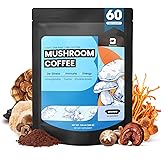 B BEWORTHS Mushroom Coffee Powder with Ashwagandha, L-theanine, Lion's Mane, Reishi, Chaga, Cordyceps, Turkey Tail, Ginseng | Arabica Instant Coffee for Immunity, Brain Focus, Gut Health | 60 Servings