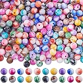 SOFPLATE 500Pcs Round Pattern Beads 8mm Acrylic Beads Ball Opaque Colorful Assorted Ink Smooth Small Marble Swirls Loose Spacer Bead for Jewelry Making Bracelets Necklaces Earrings Supplies Adult