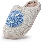 COVS Cute Kids Face Slippers for Girls Boys Soft Plush Happy Face Slippers Non-Slip Big Kids Warm House Slippers Indoor Outdoor(Blue 38/39)