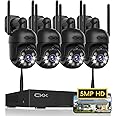 [360° View] 3K Wireless Security System, 4pcs 5MP PTZ Cameras Outdoor Indoor, WiFi Camera Outside CCTV Surveillance NVR C102 System with Floodlight Color Night Vision Motion Sensor Alarm,24/7 Record
