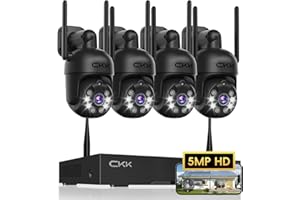 CKK [360° View] 3K Wireless Security System, 4pcs 5MP PTZ Cameras Outdoor Indoor, WiFi Camera Outside CCTV Surveillance NVR C102 System with Floodlight Color Night Vision Motion Sensor Alarm,24/7 Record