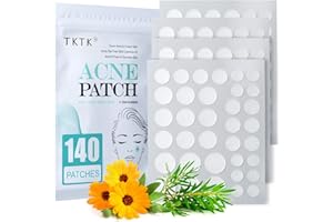 TKTK Pimple Patch Acne Patch, 4 Sizes 140 Patches Acne Absorbing Cover Patch, Hydrocolloid Invisible Acne Patches for Face Zit Patch Acne Dots Tea Tree, Calendula Oil