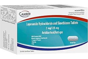 CAMBER PHARMACEUTICALS, INC Camber Consumer Care Loperamide and Simethicone Multi-Symptom Tablets, Anti-Diarrheal and Anti-Gas, 24 Count