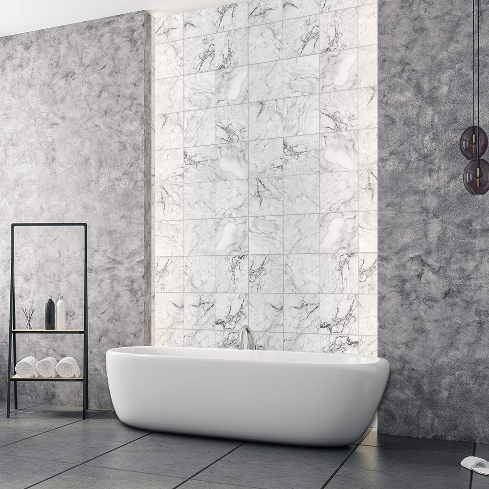 Floor Wall Tile Transfers Sticker for Home Decor, Peel & Stick self-Adhesive splashback, Tile Decals for Living Room Kitchen Bathroom Decor,20cmX20cmX 10 Pieces, White Marble Tile Sticker