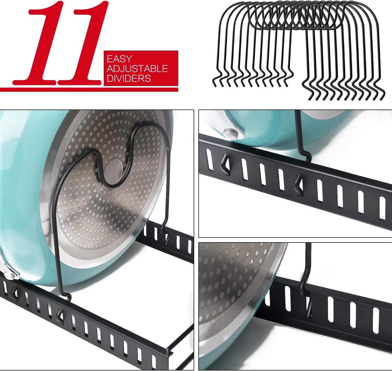 X-cosrack 11 Dividers Pot Pan Lid Rack Bakeware Cupboard Organizer, Expandable, Patent Pending. Black: Kitchen & Dining