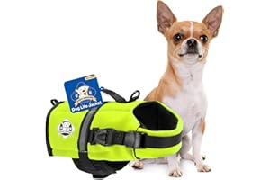 Paws Aboard Dog Life Jacket - Swimming Vest for Dogs, Adjustable, Reflective, Comfortable, Multiple Colors, Patterns, XX-Small to Extra Large Dog Swim Vest with Handle (Neon Yellow, XX-Small)