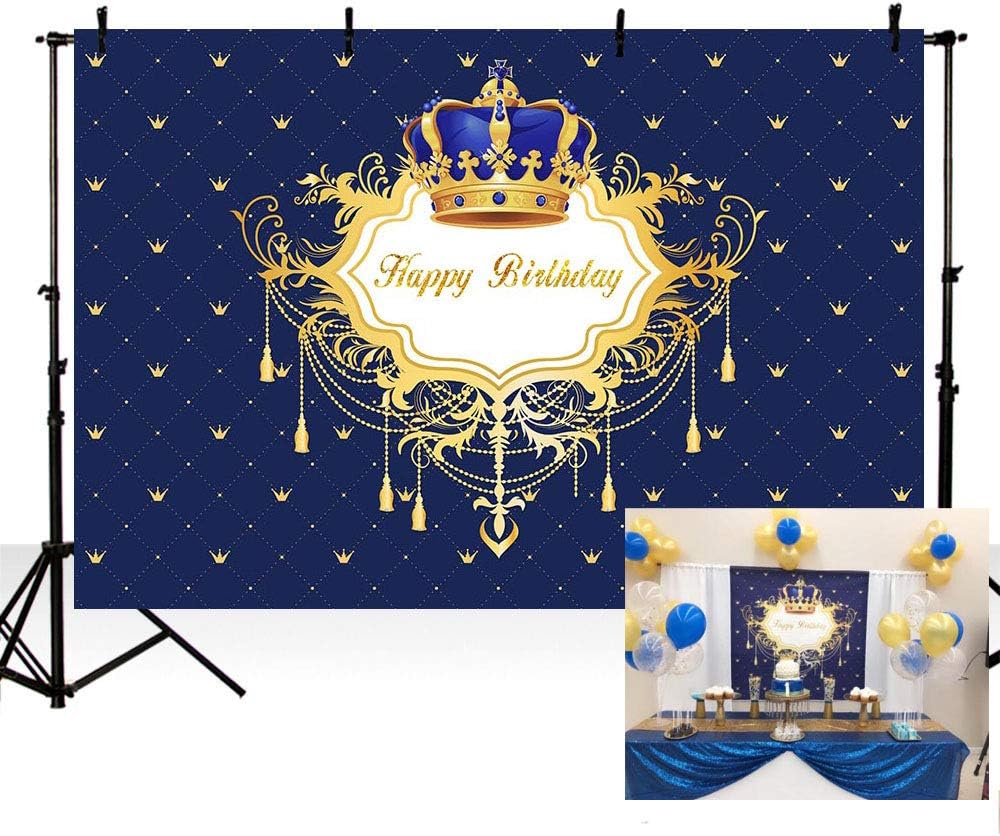MEHOFOTO Photo Background Blue Little Prince Boy Happy Birthday Royal Celebration Backdrops for Photography 7x5ft