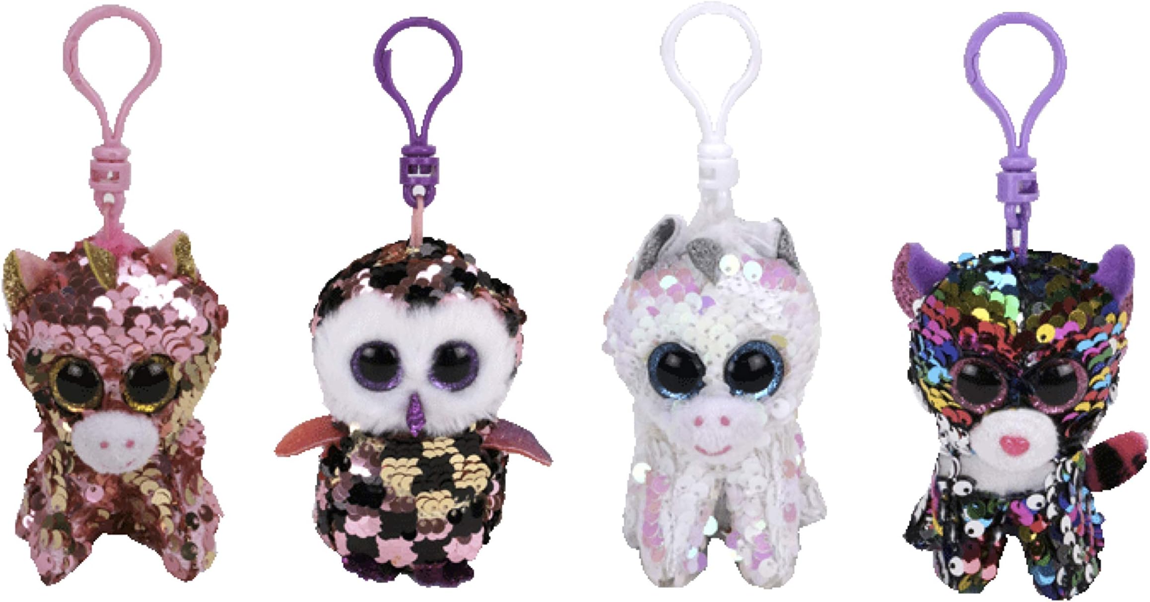 ReBL LLC TY Stuffed Animals Beanie Boo Clips Keychains Plush Toys Bundle Set Plus ONE Bonus Animal Puzzle Eraser (Diamond's Buddies)