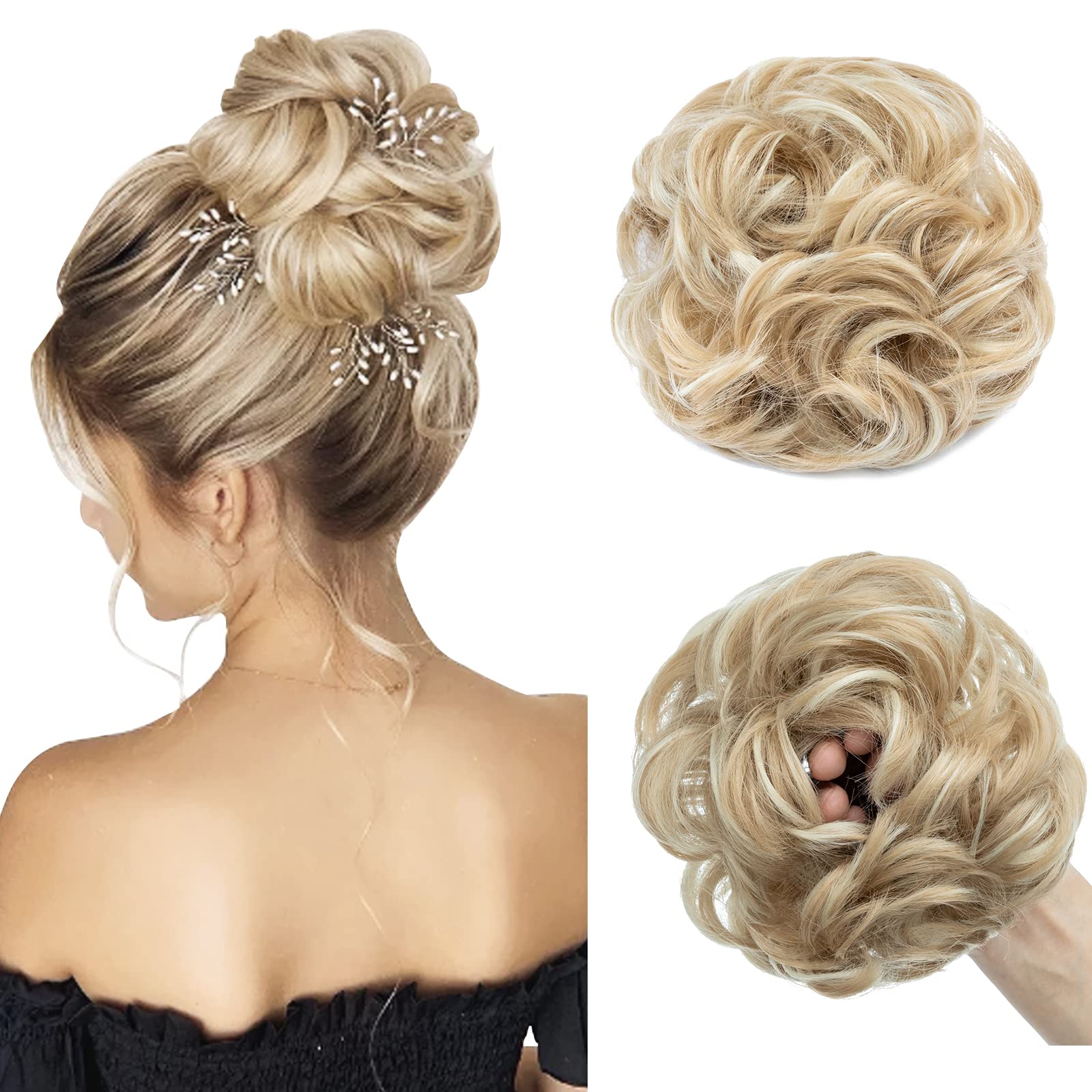 Rich Choices Messy Bun Hair Piece for Women - Scrunchies Hair Bun With Fake Hair - Dark Blonde to Bleach Blonde