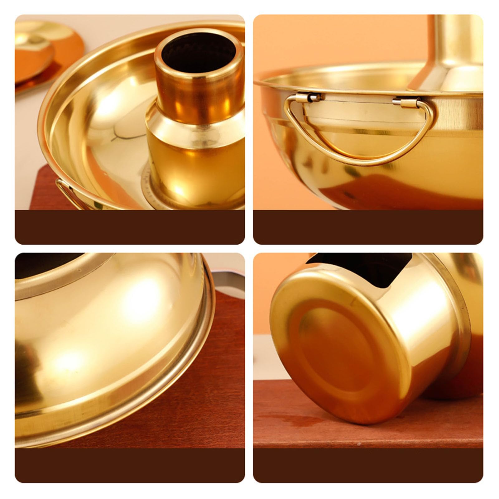 Stainless Steel Charcoal Dry Ice Hot Pots Chinese Beijing Charcoal Imitation Copper Dessert Hot Pot t for a Unique Cooking Experience and Dessert Display (Medium)