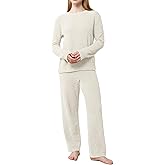 FLYCURVY Women’s Pajama Set Plus Size Fuzzy Knitted Soft Loungewear 2 Piece Outfit Long Sleeve Warm Pj Set