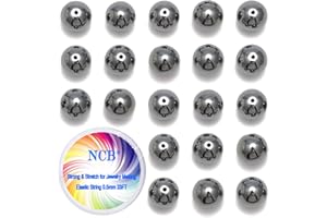 NCB 100pcs 8mm Black Hematite Beads Natural Semi Precious Beads Round Smooth Gemstones Loose Spacer Beads Charms for Necklace
