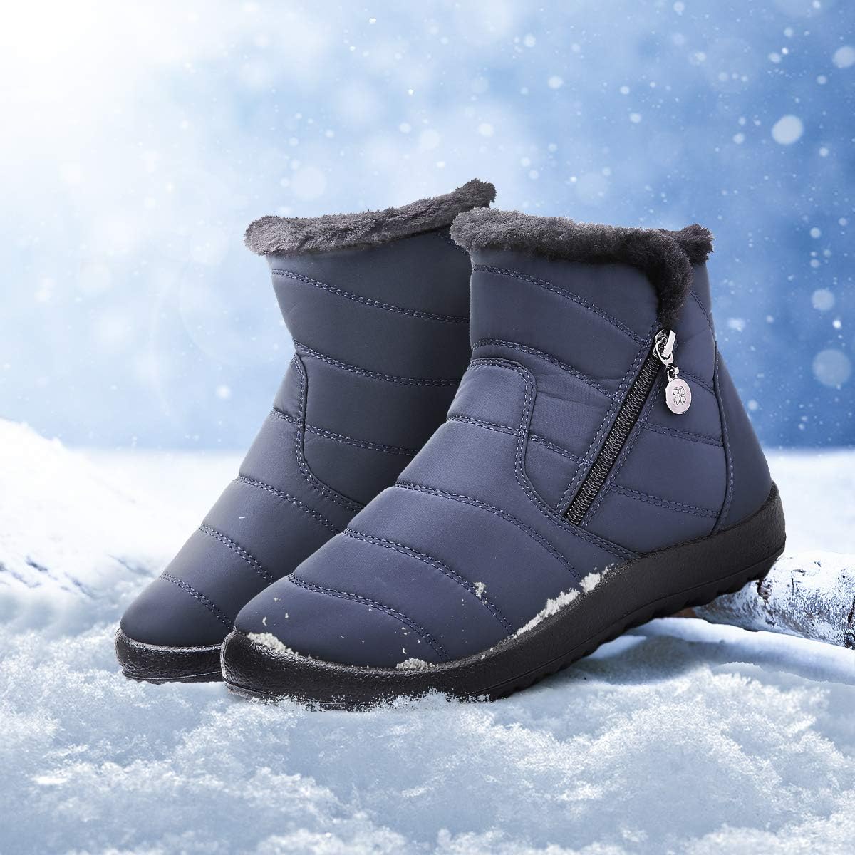  | gracosy Warm Snow Boots, Women's Winter Ankle Bootie Anti-Slip Fur Lined Ankle Short Boots Waterproof Slip On Outdoor Shoes | Snow Boots