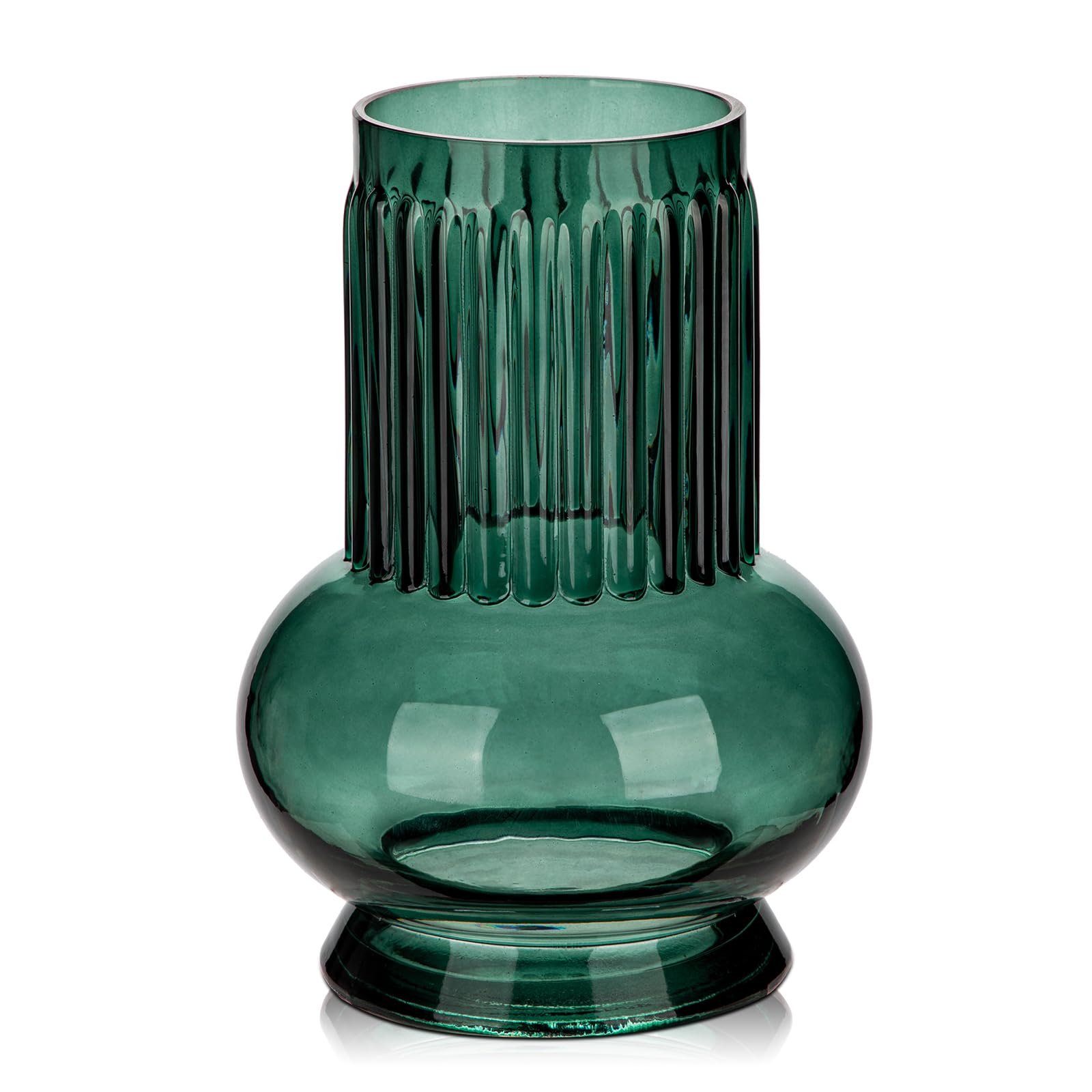 Hollyone 18cm Blue Green Glass Vase for Flowers, Modern Glass Vase for Home Decor, Wedding, Mantel, Party, Table, Centerpiece, Living Room, Bedroom, Kitchen Decorations