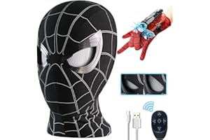 FEHFUEK Spider Hero Mask Black Movable Mechanical Eyes With Remote Control Spider Super Hero Full Mask Moving Lenses Cosplay Wearable Prop Mask Homecoming Mask Man For Birthday Halloween And Christmas Gift