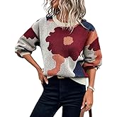 chouyatou Women's Cute Floral Printed Color Block Pullover Sweater Casual Crewneck Knit Jumper Tops