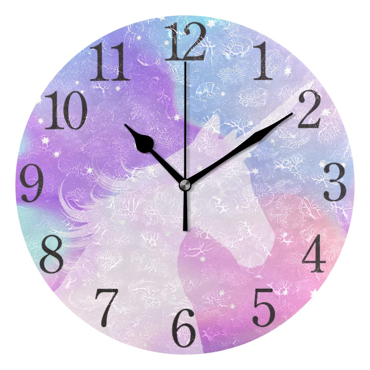 AABAO Unicorn Glitter Rainbow Round Wall Clock, Silent Non Ticking Oil Painting for Bedroom Living Room Office School Home Decor