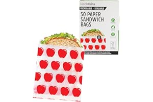 Lunchskins Paper Sandwich Bags – 50 Count | Sealable, Recyclable & Grease-Resistant Disposable Snack Bags for Kids & Adults | Self-Adhesive Closure for Freshness – Eco-Friendly On-the-Go Food Storage