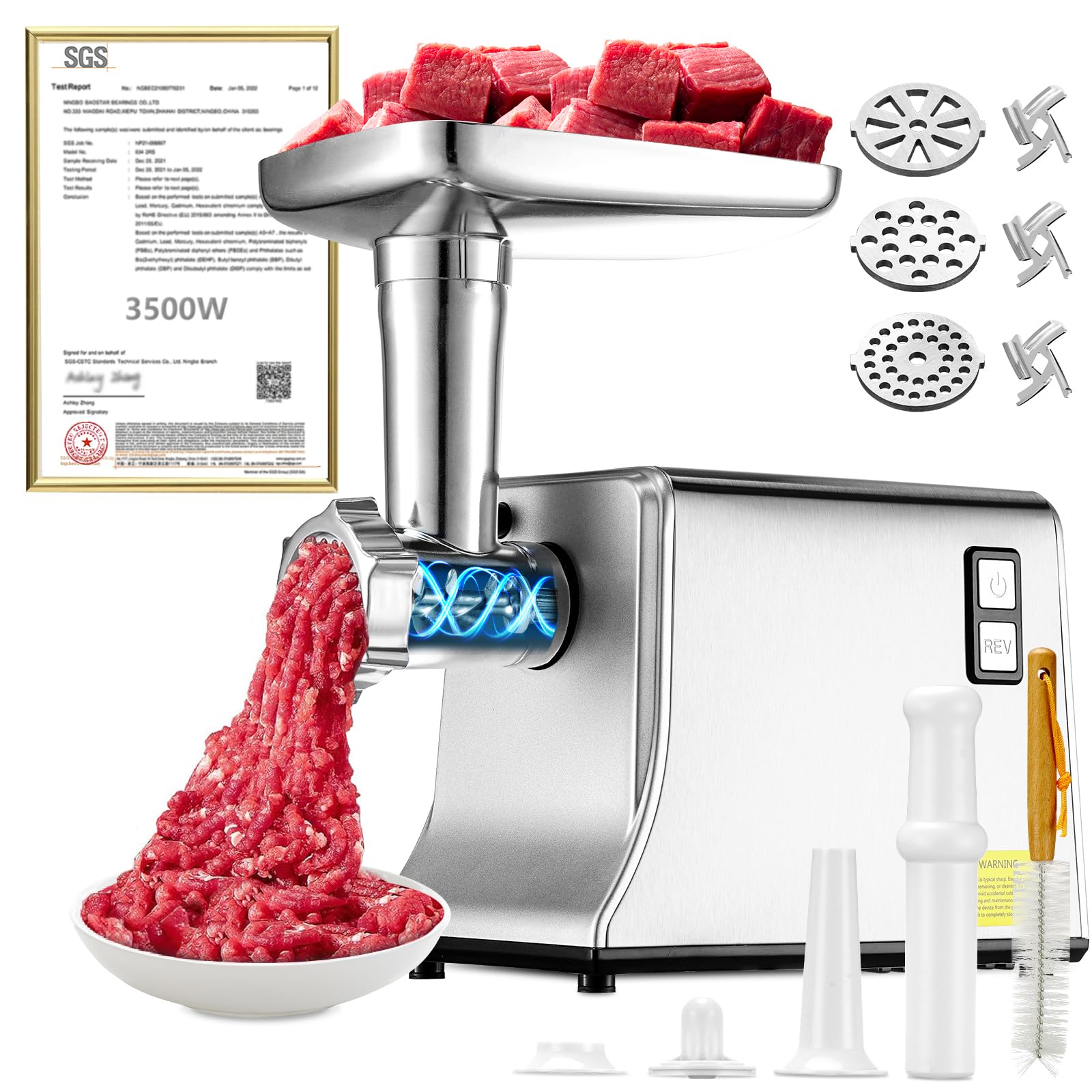 Photo 1 of 5.0 Upgrade Electric Meat Grinder?NO.1 Germany 3500W Super Motor??SGS Certified SUS304 Blade & Plate?3-Second Fast Meat Grinding, Perfect For Meat Grinders For Home Use (SILVER)