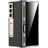 Miimall Leather Case for Samsung Galaxy Z Fold 7 with Stand,[Built-in Privacy Screen Protector and Magnetic Hinge Protection][Wireless Charging] Sturdy Luxury Bumper Cover for ZFold 7 Case Gold Black