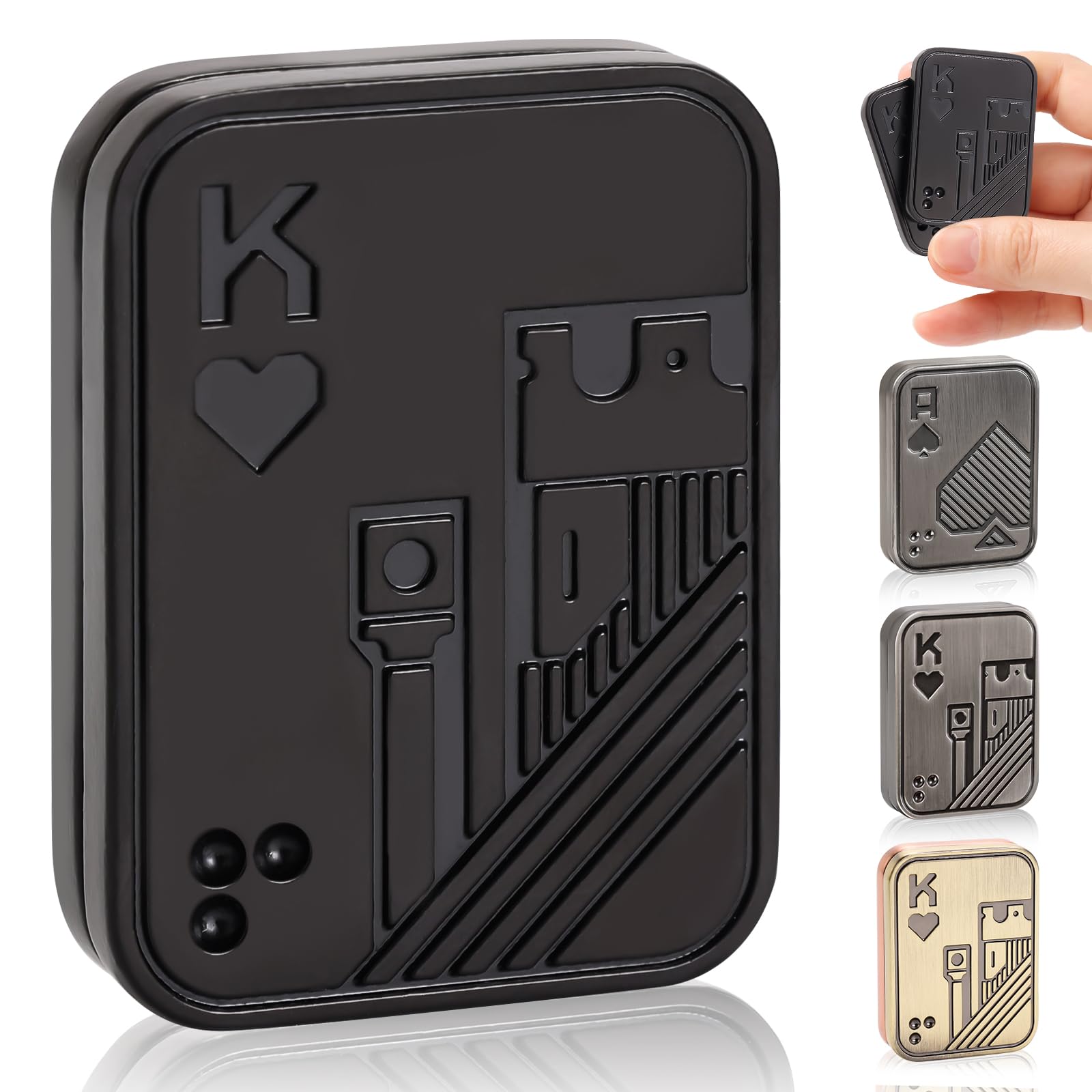 Bufccy Fidget Slider, Metal Poker Push Card, Fidget Toy, Fidget Clicker for Adults Teens, Relieve Stress Anxiety ADHD, Gift for Boyfriend, Husband and Father (Black K)