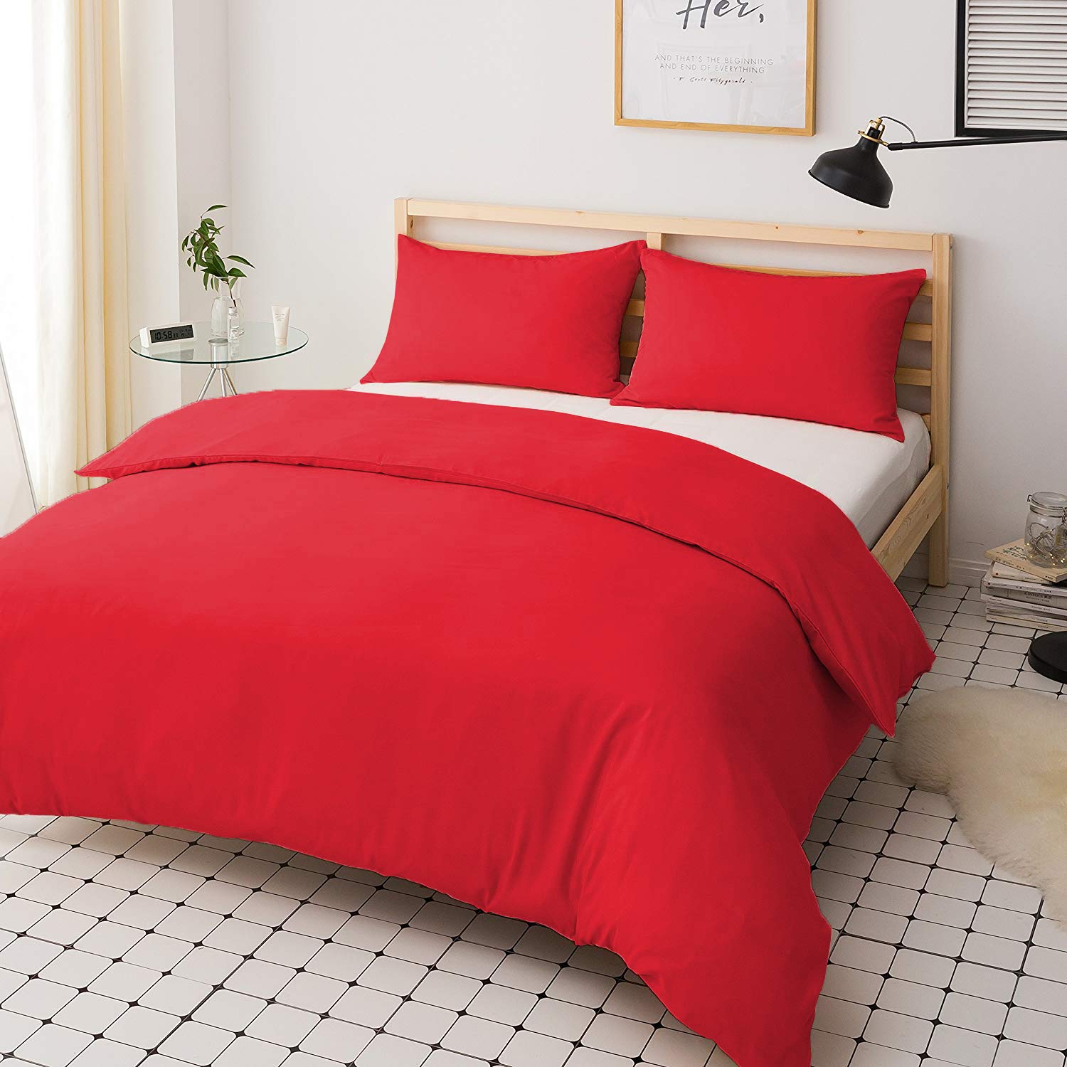 mFabrics Poly-Cotton Duvet Quilt Cover Set - Easy Care, Machine Washable - Single Double King Super King - Pillowcase Included (Fuchsia, King)