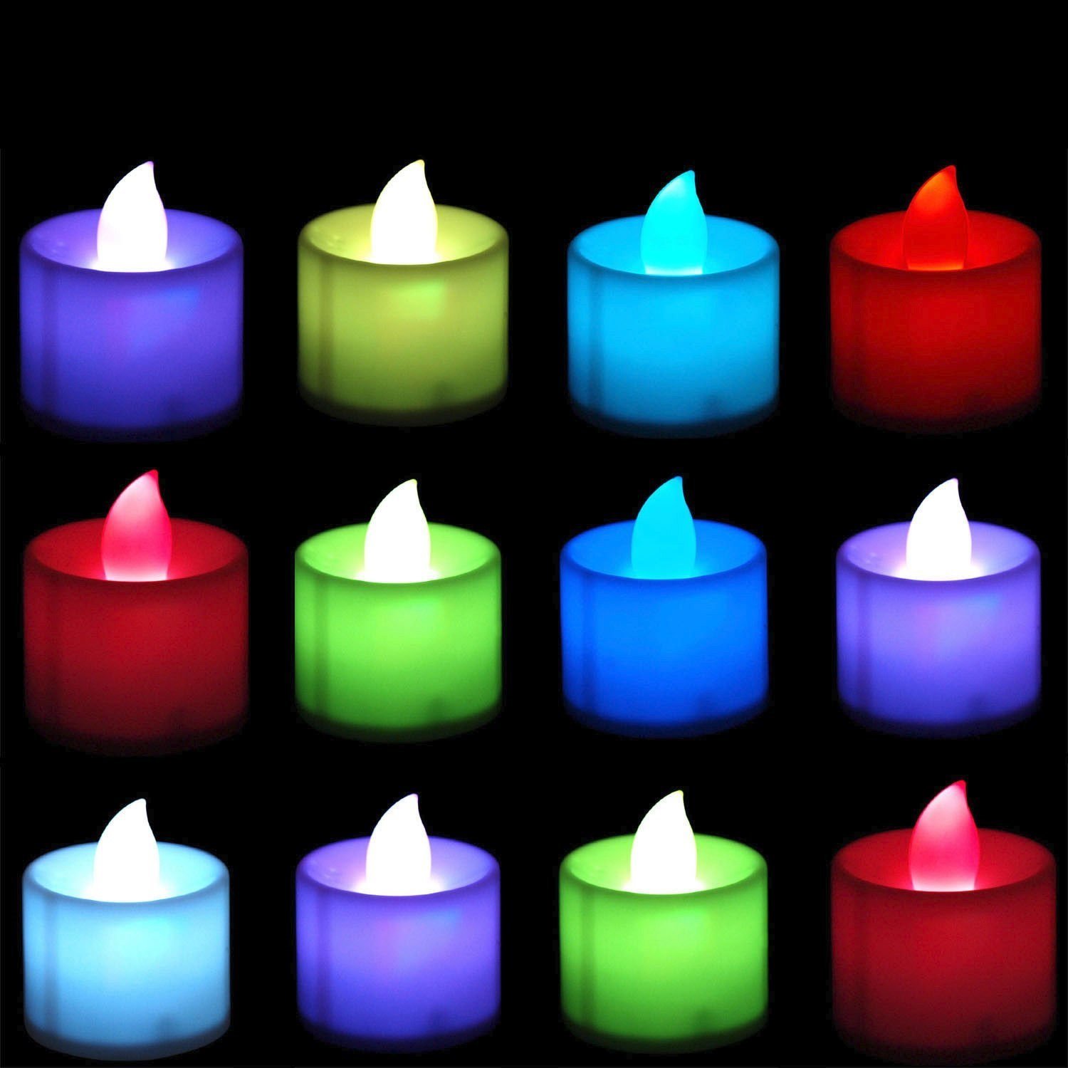 12 Pack Led Flameless Color Changing Tealight Candles Battery Operated Fake Votive Candles Lights for Birthday Wedding Christmas Party Home Decoration