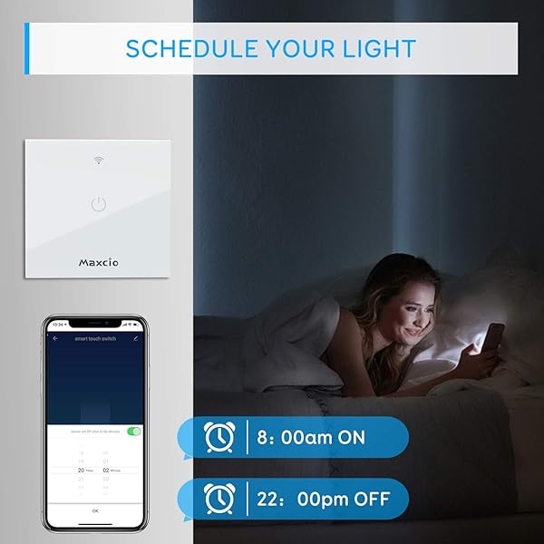 Interruptor Luz WiFi Maxcio Interruptor Inteligente 1 Gang Compatible con Alexa y Google Home Control de APP y Funcin de Temporizador Neutral Requerido
