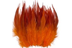 LWINGFLYER Orange Feathers for Crafts, 5-7Inch Rooster Saddle Hackle Crafting Feather for Dream Catcher Supplies Wedding Home Party Decoration Earrings DIY Craft