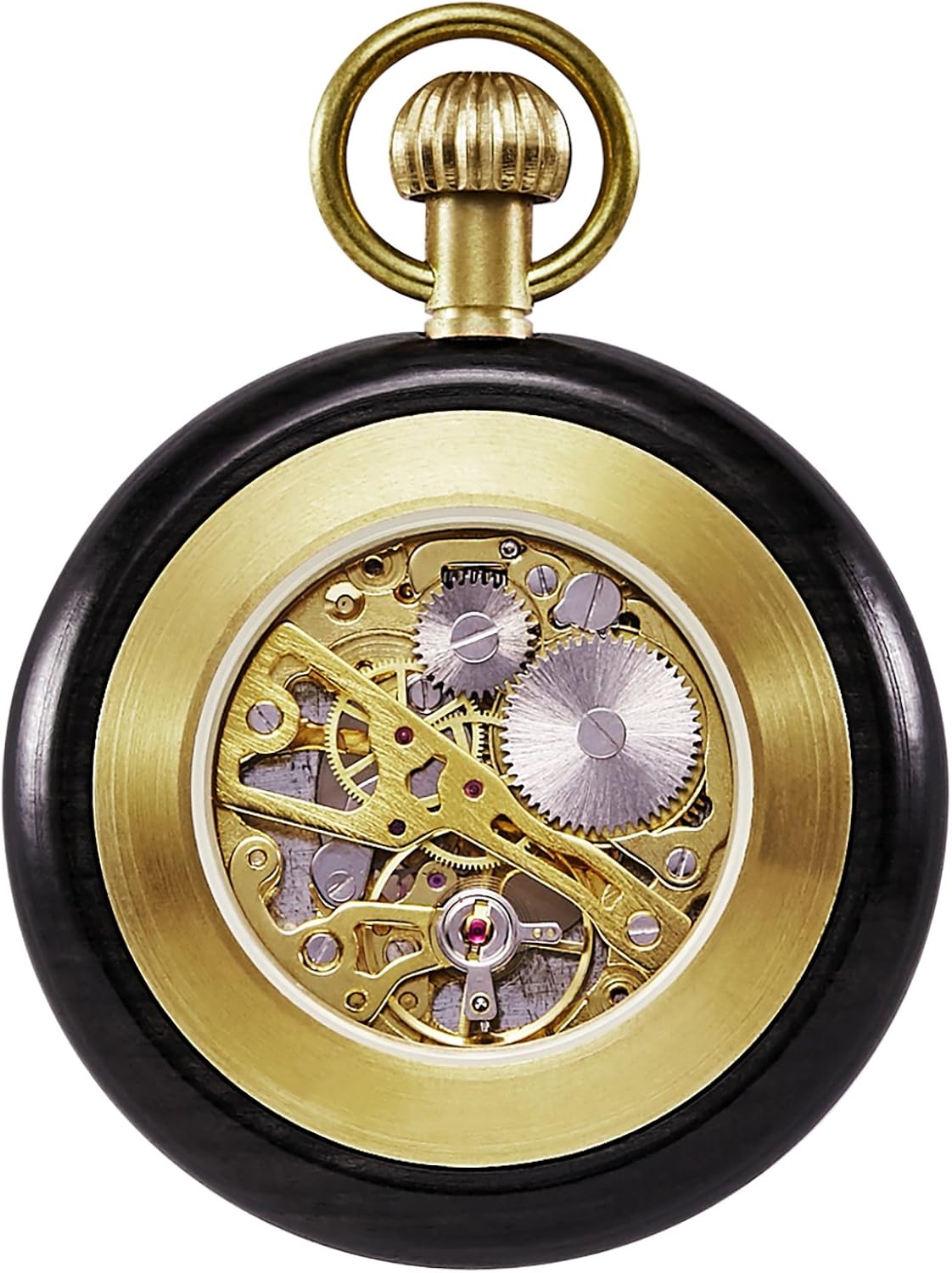 TREEWETO Black Wooden Mechanical Roman Numerals Pocket Watch Open Face Fob Watch for Men Women - Image 4