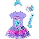 Doctor Unicorn Birthday Girls Mermaid Outfit Set Costume Tutu Skirt Dress, Mermaid Birthday Shirt, Headband & Satin Sash
