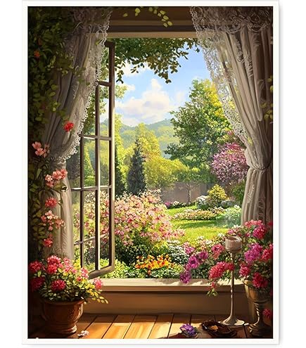 Amazon.com: Open Window Garden View Wall Art – Impressionist