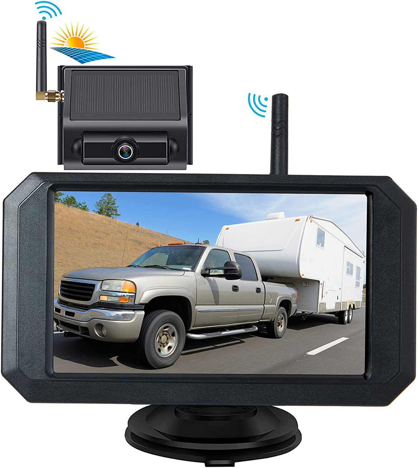 OBEST Solar Powered Reversing Camera Wiress Kit, Backup Camera with Clear Image, Waterproof Lens& Night Vision, Stable Signal Rear View Image for Cars and Van/Pickup/Truck/Mini RV